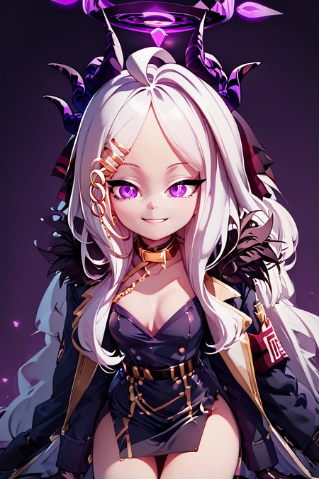 score_9, score_8_up, score_8, medium breasts, (curvy), cute, eyelashes,       BREAK, , zzHina, purple eyes, long hair, hair ornament, white hair, horns, hina (blue archive), ahoge, halo, multiple horns, parted bangs,  skirt, long sleeves, hairclip, black skirt, coat, coat on shoulders, fur trim, black gloves,   <lora:Hina_BlueArchive_PDXL:1.0>, , BREAK, all fours, cleavage, smile, closed mouth, looking at viewer,  ,,, embedding:zPDXL, Expressiveh, ,,, <lora:BeautifulCAT_PDXL:0.8>, <lora:SDXLFaeTastic2400:0.5>, <lora:Expressive_H-000001:0.4>,