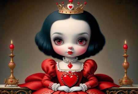 Cuteness overload. Insanely detailed portrait adorable Queen of Hearts.
Fairytale, sharp eyes, Joan walsh anglund, gorjuss, Margaret Keane, Ray Caesar, Craig Davison, Mark Ryden, Fragonard. Cinematic lighting, beautiful, rich deep colors, masterpiece. Hires 32k best quality.