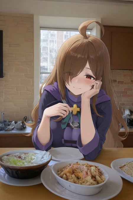 1girl, wiz, konosuba, pov across table, blush, soft smile, date, dishes, photo background, realistic background, masterpiece, best quality, good quality, newest, very aesthetic, absurdres