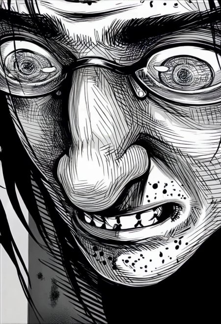 monochrome, greyscale, male focus, 1boy, close-up, blood, clenched teeth, teeth, solo, eye focus <lora:odysseasXL_NBVP1_lokr_V6311PZ:0.95>