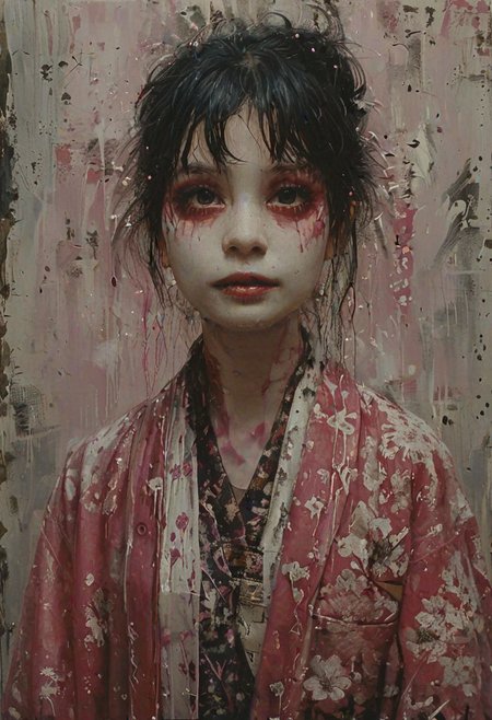 a young woman with a pink and white kimono