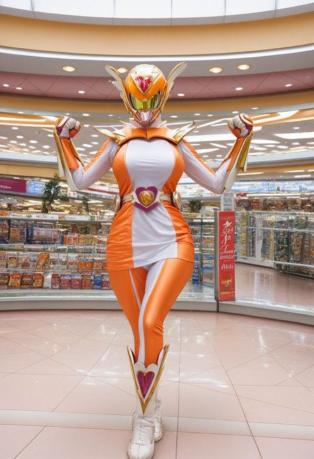 1girl,  solo. indoors, Shopping Mall, cowboy shot, looking at viewer, <lora:iba_girl_pony:1>iba_girl, curvy, fighting stance,