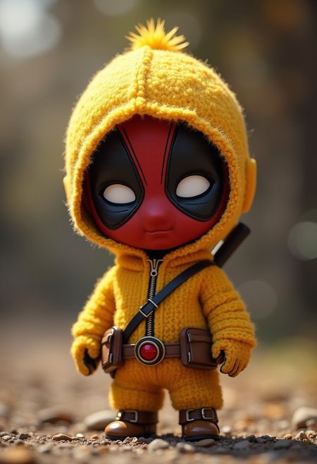 A baby yellow chick as deadpool