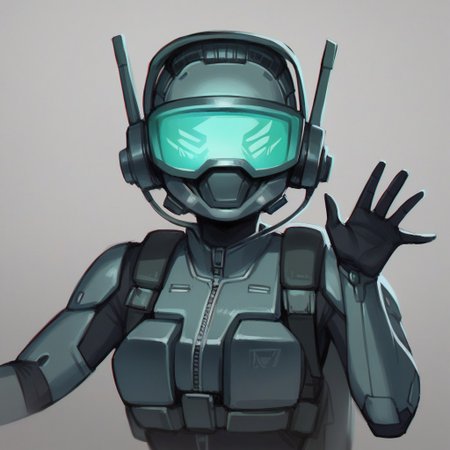 score_9, score_8_up, score_7_up, score_6_up, 1girl, on an airfield, futuristic astronaut, bulky body armor, hkstyle, full power armor, CHONK, large backpack, (open visor:1.4), (visible face:1.4), waving, neon green accessories, professional illustration, extreme detail, angular brush, iridescent, HRMN