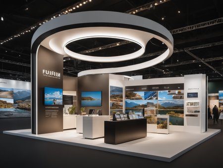 <lora:JJsExhibition_Stand_XL:.7> ,((Exhibition Stand)), building,masterpiece , best quality, RAW photo, subject, 8k uhd, dslr, soft lighting, high quality, film grain, Fujifilm XT3, indoors,  scenery,t, real world location,, enough detail, high resolution, 8k, HD, super realistic, Photorealistic, highly detailed,