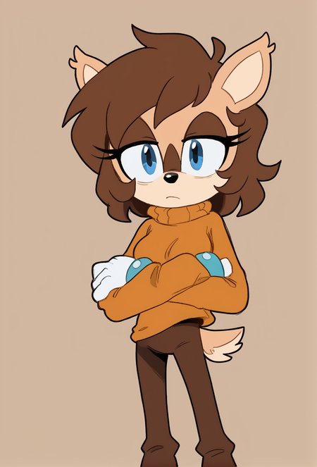 score_9,score_8_up,score_7_up, <lora:bumpsage2:1>, 1girl, bump the deer, brown hair, deer tail, deer ears, blue eyes, happy, looking at viewer, bored, exhausted, sleeves past wrists, crossed arms,  standing, medium breasts, two-tone fur, yellow fur, beige fur, slim, petite, slender, jaggy lines, monochrome, sketch <lora:fuckwolfamy_Style:1> ,fwamono, outlines,  aqua bracelet, white gloves, orange sweater, turtleneck, brown pants