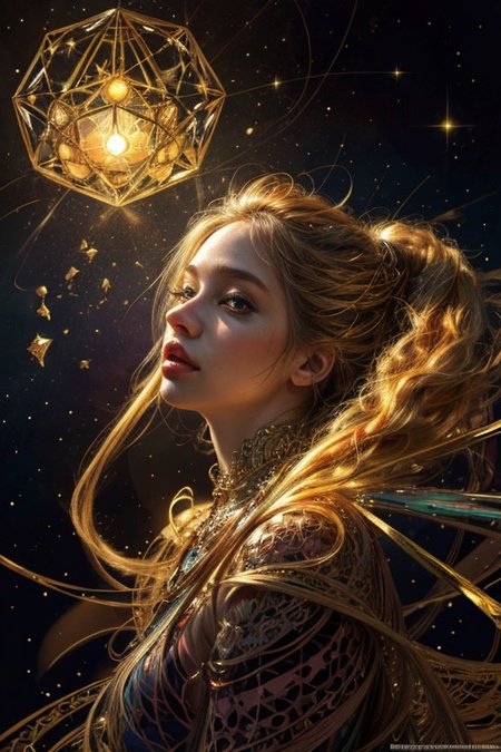 (((1girl))),(geometric abstract background:1.4), esoteric,  depth of field (zentangle, mandala, tangle, entangle) (photorealistic:1.4), official art, unity 8k wallpaper, ultra detailed, beautiful and aesthetic, masterpiece,best quality, (dynamic angle:1.4), glowing skin, (floating colorful sparkles:1) the most beautiful form of chaos, elegant, a brutalist designed, vivid colours, romanticism,back to camera,
