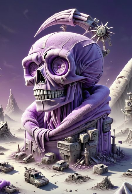 DonMT0w31XL towel, constructive realism, post-apocalyptic, cacophonous, toon shading, renderware engine, monochromatic, pastel drawing, logo,  atmospheric scattering, phenomenal masterwork, 4k, visionary, cacophony, purple <lora:DonMT0w31XL-000010:1>