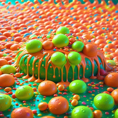 sweets, green background, realistic, blurry, colorful, fruit, neon green, still life, simple background, outdoors