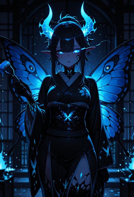 masterpiece, sharp detail, intricate detail, 1girl, masterpiece, amazing quality, best quality, ultra-detailed, 8K, illustrating, CG, bioluminescent skin, ultra-detailed-eyes, detailed background, cute girl, eyelashes, lowlight
BREAK
sexy, slutty, hot, aroused, 
Leanan Sidhe, butterfly wings, paint brush, paint splashes
BREAK
(EyesHD:1.2), (4k,8k,Ultra HD), masterpiece, best quality, ultra-detailed, very aesthetic, sharp focus, depth of field, ray tracing, best lighting, detailed illustration, detailed background, cinematic, beautiful face, beautiful eyes, 
BREAK
detailed background, eyelashes, erotic, looking seductive, coy. dynamic action image, detailed face, detailed eyes, direct mesmerizing gaze, 
BREAK
glowing eye, glowing eye trails, japanese clothes, kimono, glowing, looking at viewer, obi, sash, horns, glowing horns, particles, glowing particles,