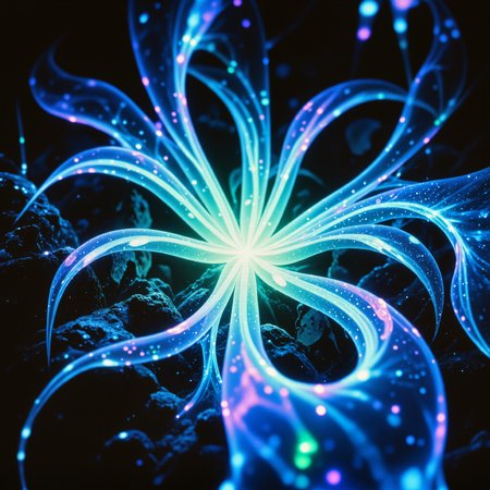 award-winning macro photo, short depth of field, dramatic lighting, subsurface scattering, blue-green-purple iridescence, the tiny swarming creatures called "shiny lubwinks" are minute, glimmering creatures that form fractal formations in the nutrient-rich caverns on planet "thisoneismine iv." they communicate by emitting pulsing light with the bioluminescent patterns on their lumirippling backs. these creatures form immense swarms of thousands of individuals, often moving as if they had a single mind as they feed on drifting micro-spores released by the towering spongy floomactites. the foggy caverns they live in are contain an ever-shifting mass of dense, glowing vapor punctuated by jagged mineral formations, creating a hauntingly beautiful and constantly morphing habitat, aidmafluxpro1.1, in the style of ck-ovf, arsmoviestill, 80s fantasy movie still, <lora:style-80s_fantasy_movie-v3-flux-by_arsmachina:0.96> <lora:style-oneviolentfantasy-ep21-flux-by_chronoknight:0.48> <lora:flux_pro1.1_detailer-v0.2-flux-by_aidma:0.6>