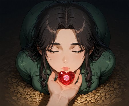 PonyScores7, source_anime, ah1, IllustriousQual, <lora:natsumi_style:0.5>, <lora:by_usakun-pony:0.4>, by usakun, <lora:Akina_Bbw_Style_-_PonyXL:0.2>, AkinBw,
BREAK (Birdâs-eye view),
BREAK 1girl, mature female, (round face:1.2), (thick eyebrows:1.3), (curvy), round-chin, caucasian, (plump face), <lora:Round_face:0.2>, <lora:ETO_OCPonyXL:0.3>, eto_oc, skindentation, (plump), thick thighs, wide hips, busty, voluptuous, lips, <lora:venus body PonyXL:0.3>, <lora:shinyskin2:0.2>, glistening skin,
BREAK  (curly hair), long hair, (black hair:1.4), (parted hair:1.7), messy hair, kinky curls, <lora:hairdetailpxl:0.2>, hairdetailpxl,
BREAK (half green and brown eyes), (colorful eyes), (multicolored eyes), (downturned eyes:1.4), <lora:expressive eyes:0.2>, expressive eyes, <lora:eyedetailpxl:0.2>, eyedetailpxl, <lora:Eyes_High_Definition:0.2>, EyesHD,
BREAK ((Bored, Feeling weary because one is unoccupied or lacks interest in one's current activity)), <lora:Expressive_H:0.2>, Expressiveh, <lora:Emotional_Anime_Expressions_PonyXL_Concept:0.2>, emotional, <lora:Best_Facial_Expression_LoRA_PONY:0.2>, looking at viewer, <lora:Detailed expressive EXEV style -XL Pony V1.0:0.2>, FaceDetail,
BREAK ((Posing with one hand on the heart, eyes closed)),
BREAK Green and Blue Cropped Satin Moto Jacket,
BREAK (((secluded smuggler's cove, caves and coves hidden among the rocks, buried treasure, hidden contraband))),
BREAK <lora:xl_more_art-full_v1:0.2>, <lora:aesthetic_anime_v1s:0.2>, <lora:EpicF4nta5yXL:0.2>, <lora:detailxl:0.2>, detailxl, <lora:Fant5yP0ny:0.2>, best quality, amazing quality, best aesthetic, absurdres, illustration, Volumetric_Lighting, ultra-detailed, very aesthetic, intricate details, 8k, masterpiece, best_quality
BREAK Stable_Yogis_PDXL_Positives, AS-Adult, <lora:Complicated fantasy portrait - XL Pony V2.0:0.2>, bad-hands-5, <lora:HDA_Detailer:0.3>, HDA_FatGirlXL,
