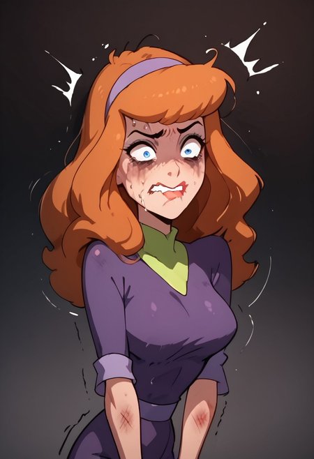 score_9, score_8_up, score_7_up, score_6_up, score_5_up,daphne, daphne blake,1girl, jungle,((((((offended))))))), ((((((extremely offended))))))), ,blue eyes, orange long hair, torn clothes,((purple dress)),((((((extremely loser)))))), (((((beaten))))),(((((shiner)))),(((((extremely beaten))))), (((a lot of wounds))), ((((((clenched teeth))))one eye higher than another, twisted mouth, messed hair, messy hair, destroyed face, destroyed body, awful skin face,  long hair, makeup, lipstick, young, ((((skinny))))),(((busty petite)))) narrow waist, fragile, sexy, perfect body,dynamic pose, posing,  ((((((shaggy hair)))))), (((((bags under eyes))))),tired, tired af, extremely tired, tired eyes, huge amount of tireness, absolutely tired, ((((wants to die)))), almost die, eternally tired, pain, feeling pain, feeling strong pain, powerless, extremely tired eyes, bags under eyes, shiners, stupid, dumb, extremely stupid, extremely dumb, no brain, (((eye twitching))), nervous eye twitching, extremely hard eye twitching, totally burnt hair, sexy, horny, scared, in love, extremely dirty dress, hardly beaten fifty times, confused, deeply humiliated face, depressed face