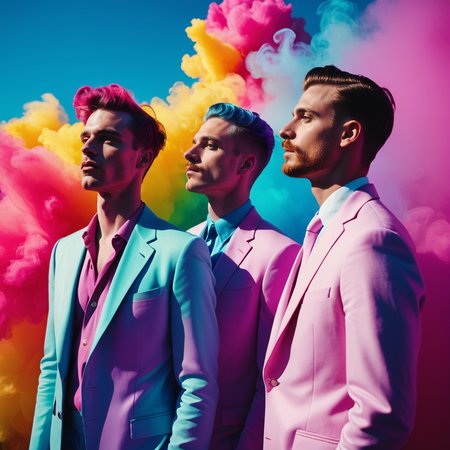 ethereal dreamlike photograph, 2 men, vividly queer, high saturation