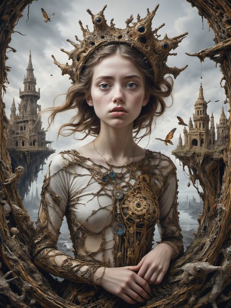 create an award-winning photograph of a young woman exploring an original and unconventional theme that captivates and amazes the viewer. Push boundaries of traditional concepts,infusing the image with creativity and wonder,leaving a lasting impression on those who behold it.,absurdres,intricately detailed,32K,