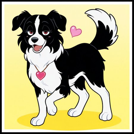 fly, border collie, black and white, fur, dog, female, dog, Disney, (((half-open eyes))), (((no neckwear except pink heart necklace))) BREAK  playful, confident, cheeky, friendly, smug, adorable, loving, expressive eyes, standing, (((raised right front leg))), BREAK happy, female, standing, score_9, score_8, score_7, no humans, (((full body))), standing, solo, female, feral, hight definition, no neckwear except pink heart necklace, hyper detailed, best quality, amazing quality, 1girl, cute, cute smile, cute pose, 8k, masterpiece, eyelashes, (((half-open eyes))), slightly open mouth, smile, looking at viewer, sweety pose <lora:Furry_Enhancer Chroma V1:1>