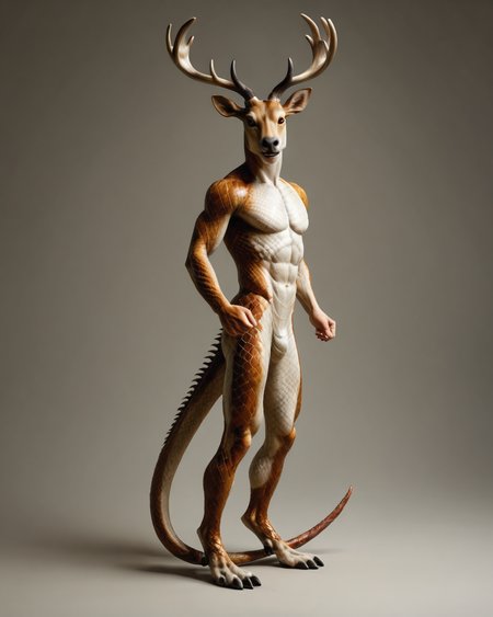 score_9, score_8_up, score_7_up, intricate details, rating_safe,
<lora:SnakeSkinStyle:0.7>,
1boy(solo, 
anthro furry, elk with Jed-snkskn, snakeskin, 
full body, looking at the viewer, solo, happy), detailed background, depth of field, subsurface scattering, 
<lora:ral-chrosc-clr:0.5>, ral-chrosc-clr,
<lora:xl_more_art-full_v1:0.3>,
<lora:add-detail-xl:0.3>