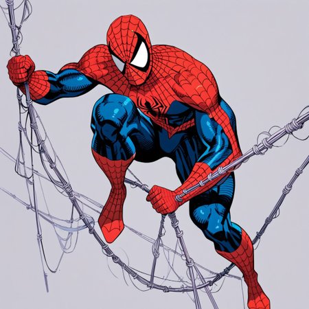 score_9,score_8_up,score_7_up,spider web print, solo, 1boy, , spider-man,male focus, bodysuit, silk, mask, ,  superhero,holding webline,webline,webswinging