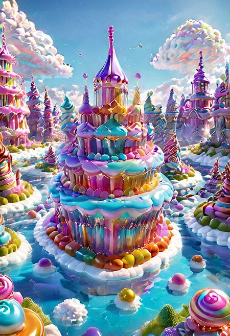 castle,
A traveler looking at a gigantic castle made of dozens of towers, medical, white, grass,floating island, multicolored clouds, castle on top of floating island, Candy