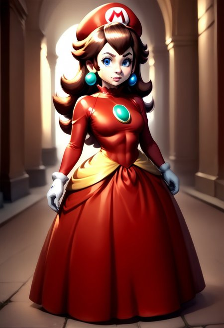 <lora:MtF_Genderswap:1>, genderswap \(mtf\), Mario, facing forward, mario hat, adult woman, extremely large nose, extremely bulbous nose, very wide face, circular head shape, wide chin, wide jawline, brown hair, lightly curly hair, blue eyes, average bust, wide hips, super crown, princess dress, red dress with blue accents, fully clothed, zPDXL, score_9, score_8_up, score_7_up, score_6_up, score_5_up, score_4_up,
full body render, full body, photorealistic image, realistic image, high quality, detailed face, realistic human proportions, detailed clothes,