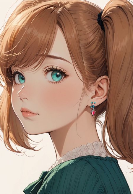 mischievous innocent girl, feminine hourglass figure, side lighting, perfect natural skin, ginger mega twintails, messy bangs,teal drooping eyes, oval-faced, pouty lips, tiny smile, blush, high pointed nose, 
BREAK
tight top, frilly skirt, free cut blouse, earrings, necklace, from the side,
modern airport check-in, 
walking while drinking coffee, lots of llamas around