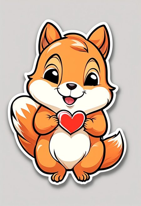 sticker of an orange squirrel, forming a heart with it's paws, heart shaped hands, 🫶-emoji