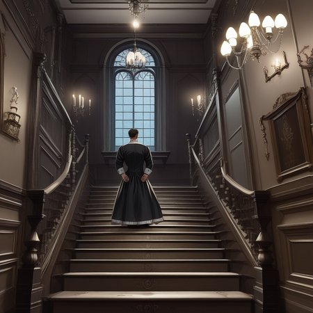 score_9, score_8_up, score_7_up, score_6_up, score_5_up, score_4_up, zPDXL2,source_anime,rating_questionable, solo, 1boy,  Victorian suit, ghost, <lora:Haunted_House:0.8> h4untedhouse, indoors, stairs, chandelier, window, night