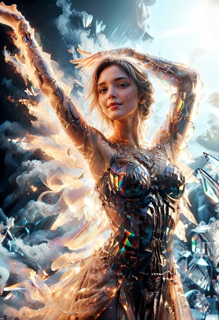 score_9, score_8_up, score_7_up, ultra HD, high quality, amazing quality, high detail, amazing detail, (masterpiece:1.1), Cinematic Lighting, Volumetric Lighting, Post Processing, dynamic angle.
A beautiful woman made of f1r3 and crystal, wearing f1r3 armour, green eyes. 
Arcs of light stretching into the clouds, ultra detailed background, high contrast shadows,  hard light

score_9, score_8_up, score_7_up, ultra HD, high quality, amazing quality, high detail, amazing detail, (masterpiece:1.1), Cinematic Lighting, Volumetric Lighting, Post Processing, dynamic angle.
A beautiful woman made of 1c3_w1n73r and crystal, wearing 1c3_w1n73r armour, green eyes.
Sunlight, arcs of light stretching into the clouds, ultra detailed background, high contrast shadows,  hard light