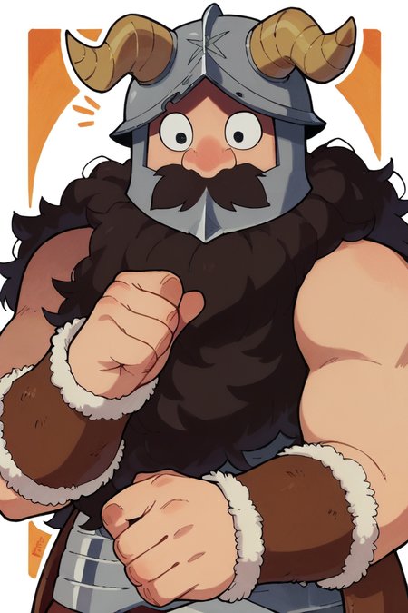 score_9, score_8_up, score_7_up, toon, 2d, solo, senshi, bushy beard, bracer, armor, horned helmet, surprised, source_cartoon, outline,  felt pen, marker art, traditional media<lora:Senshi:1>