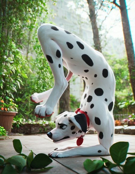 score_9, score_8_up, score_7_up,
source_furry,
a dog exercising vrischikasana  pose,domestic dog,feral,
white fur, dalmatian,
outdoors, garden,
soft lighting,
doghouse,
 <lora:vrischikasana:0.9>