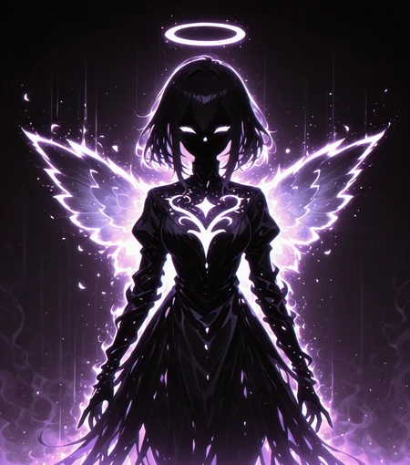 <lora:Shadows_v3_Buns:0.75> sh4d0wv3, black silhouette, solo,  angel, masterpiece, best quality, amazing quality