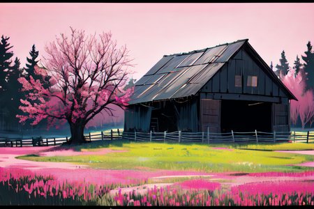 (otherworldly), highly insanely detailed, masterpiece, top quality, best quality, highres, 4k, 8k, RAW photo, (very aesthetic, beautiful and aesthetic), farm, fields, barn, fence, fantfa, <lora:FantasyFarm-10:0.5>, 
1girl, 
(classic black hair ), 
(pure pink background,transparent background),âââ