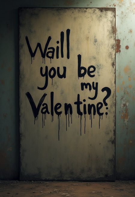 dd3fx10, On the wall at the dead end is written in a hideous font: "Will you be my Valentine?", disgusting art with the theme
