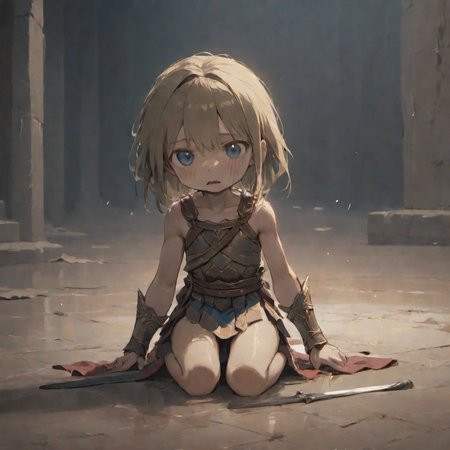 (( dirty )), depth of field, masterpiece, best quality,
fear, crying, giving up, ((emaciated)), ((grieving)), ((Exhausted)),
newbie little,
Girl gladiator ,
(Damaged cloth ),
full body,
<lora:more_details:0.5>