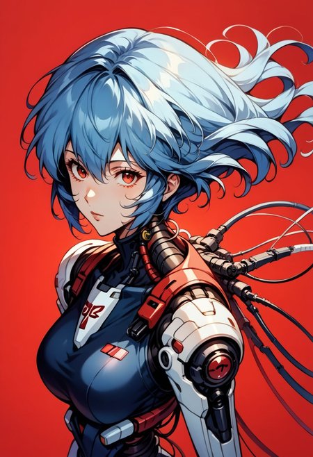(1girl:1.2), solo, looking at viewer, from above, rei ayanami, ayanami rei, (mature:1.4), blue hair, short hair, red eyes, , (from side:0.5). floating hair, expressionless, red background, science fiction, android, cable, mechanical arms, cyborg, robot joints, mechanical parts, tube, spine, 
<lora:BioPunky:0.8>
