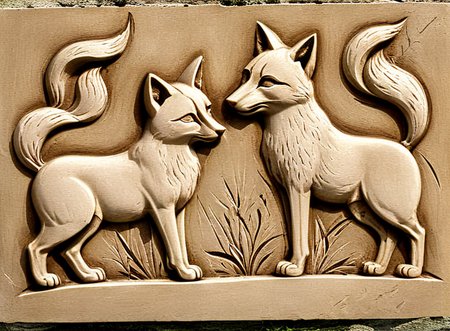 Bas-relief of  a cat and a fox<lora:Bas-relief-000004:1>