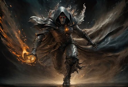 ((masterpiece)), ((best quality)), ((detailed)), Unparalleled, ((Enchanting)), ((Impressive)), Fantasy, Warlock of Shadows, Cloak, Darkness, Concept art, Visual representation, Artwork, Cinematic lighting, Evocative lighting, Mood lighting, Filmic illumination, F/1.8, Wide aperture, Low-light photography