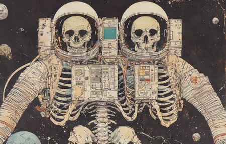 masterpiece,best quality,<lora:tbh56-sdxl:1>,illustration,Astronaut Skeleton