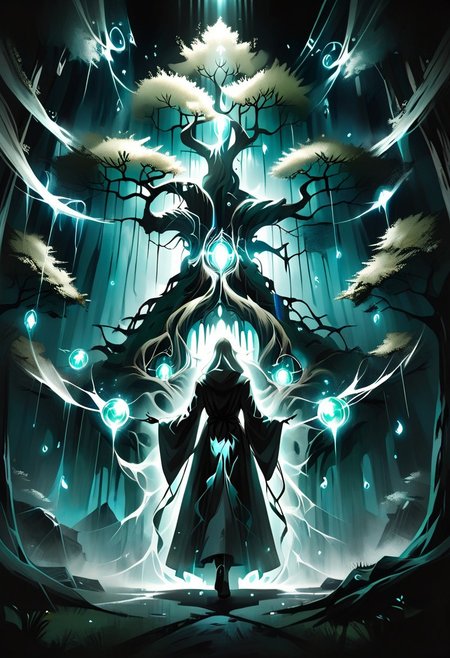 <lora:Portals and Gateways:1>, <lora:Nature Magic - Grimoire:1>, ((magic portal)), glow gateways, big tree, gigantic glow portal, Nature Magic, naturemagic, fantasy, magical energy, a giant tree with spreading branches in the hollow of which there is a luminous portal where monks walking the line enter,(line of ghosts monks), ((ghosts of Buddhist monks walk in line into the tree)), 
graphic style of novel comics,dark novel style, comic, 2d, 8k, hyperrealism, masterpiece, high resolution, best quality, ultra-detailed, super realistic, Hyperrealistic art, high-quality, ultra high res, highest detailed, lot of details, Extremely high-resolution details, incredibly lifelike, colourful, soft cinematic light,