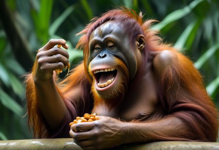 artrngtn, sumatran orangutan  laughs at the fish