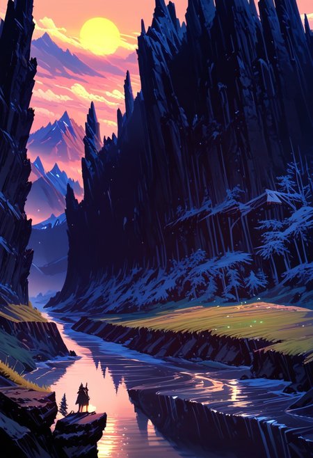 score_9, score_8_up, score_7_up, masterpiece, landscape, trees, sun, forest, mountains, river, epiCPhoto, hkmagic