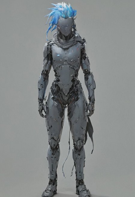 noface, cyborg, anime, Male, blue mohawk, portrait, space background, stars, galaxy, arms crossed, legendary, full body,
