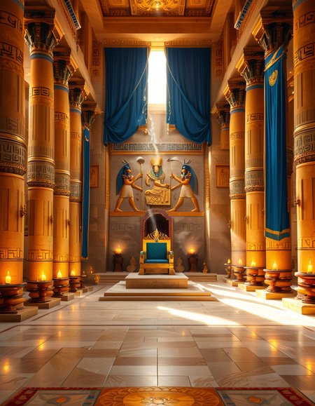 A grand and majestic ancient Egyptian throne room, illuminated by the warm glow of oil lamps and torches mounted on the intricately carved sandstone walls. The room is vast, with towering columns adorned with gold-inlaid hieroglyphs and bas-reliefs depicting gods such as Ra, Osiris, and Anubis, as well as scenes of royal ceremonies and offerings. The walls are covered with colorful frescoes, painted in deep shades of blue, red, and gold, telling the stories of ancient pharaohs and their divine rule.
At the center of the hall, an ornate golden throne rests atop a raised stone platform, accessible by a few steps. The throne is adorned with intricate carvings of winged sun disks, sacred cobras, and falcon motifs, symbolizing power and divine protection. The seat and backrest are encrusted with lapis lazuli, turquoise, and carnelian, creating a striking contrast against the polished gold. Two large stone statues of sphinxes flank the throne, their watchful eyes seeming to guard the empty seat of power.
The polished limestone floor reflects the flickering golden light of the torches, creating an almost mystical atmosphere. Large braziers shaped like lotus flowers release thin trails of fragrant incense smoke, adding to the sacred and mysterious ambiance of the room.
In the background, massive stone doors, partially open, reveal a glimpse of an open courtyard with palm trees and a distant view of the Nile River under a twilight sky. Through the high ceilings, small openings allow beams of moonlight to filter in, casting soft silver highlights across the chamber, blending with the warm tones of the torchlight.
The atmosphere is one of silence, mystery, and timeless majesty, as if the room has been left untouched for centuries, awaiting the return of a forgotten ruler.
<lora:SDXLFaeTastic2400:0.4> <lora:extremely_detailed:0.4> extremely detailed, <lora:ancient_Egyptian_thr0n3_r00m:1>,ancient Egyptian thr0n3 r00m, Masterpiece,best quality,hi res,8k,hi res,8k,award winning,(sharp focus, intricate, highly detailed),