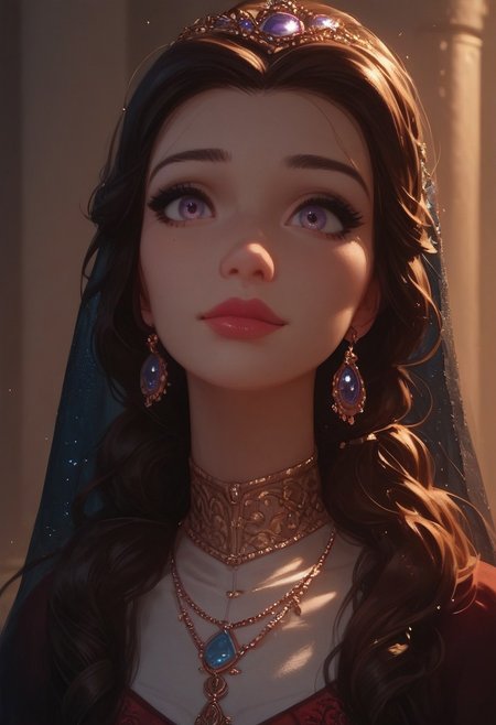 score_9, score_8_up, score_7_up, score_6_up,   score_5_up, score_4_up, 1girl, Belle, (thin:1.4),, gorgeous girl, kawaii girl, perfect cute face, , illustration,  wide eyes, eye contact, Cultural attire, (full shot), khan atlas patterns, Floral patterns, long sleeve, head veil cover,