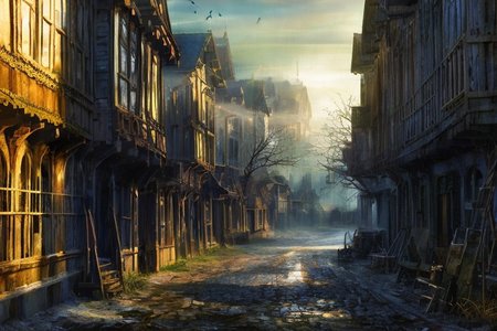 RAW photo, (masterpiece:1.3), subsurface scattering, heavy shadow, (high quality:1.4), (intricate, high detail:1.2), professional photography, HDR, High Dynamic Range, realistic, ultra realistic, photorealistic, high resolution, film photography, ambient lighting, atmospheric effects, <lora:detail_slider_v4:2>, OverallDetail,, epiCPhoto <lora:FantasySlums:1>, animal, bare tree, building, city, fanslu, fantasy, multiple boys, outdoors, painting \(medium\), road, scenery, sky, tree