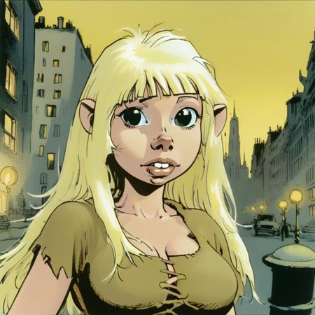 szninkiel Gwel girl in big city cartoon<lora:szninkiel:0.8>