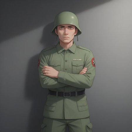 score_9, score_8_up, score_7_up, best quality, masterpiece, source_anime, zPDXL, zPDXL_xxx, BREAK
in city of ruin
1boy,  <lora:rebelsoldier:1>military uniform, rebelsoldier, green helmet, no eyes, <lora:add-detail-xl:1> <lora:detail_eyes:0.5>, standing with crossed arms and raised eyebrow, indicating skepticism
