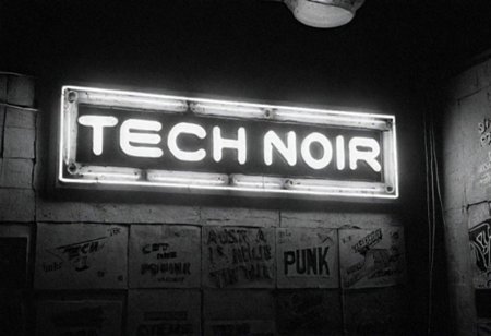 cinematic, ((black and white, monochrome, greyscale)), photograph, in 1985, inside of a punk nightclub, a neon sign says "TECH & NOIR' on a wall, focus on sign, noise, detailed, high quality, cinematic lighting, contrast, heavy dynamic shadows, atmospheric,
