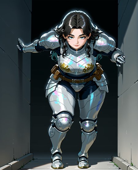 PonyScores7, source_anime, ah1, <lora:natsumi_style:0.5>, <lora:by_usakun-pony:0.4> by usakun, <lora:Akina_Bbw_Style_-_PonyXL:0.2> AkinBw
BREAK 1girl, (curly hair), long hair, (black hair:1.3), mature female, (parted hair:1.7), (round face:1.2), (thick eyebrows:1.5), (curvy), round-chin, (greenish hazel eyes), caucasian, (downturned eyes:1.4), (plump face), messy hair, <lora:Round_face:0.1>, <lora:ETO_OCPonyXL:0.5> eto_oc, skindentation, (plump), thick thighs, wide hips, busty, voluptuous, kinky curls, lips, <lora:venus body PonyXL:0.4>,  (cozy, smile), (Leaning against a wall one foot up with a mysterious grin,), (Pedal boat), looking at viewer, (<lora:Some_Kind_of_Iridescent_Damascus_Steel_XL:0.8> Iridescent Damascus, (iridescent damascus armor:1.4),  sleek metallic with shifting colors of blue, silver, and gold, smooth surface with intricate texture, glowing subtle highlights, polished armor with minimalistic design, light reflections creating a fluid, liquid-like effect, modern and elegant armor with a futuristic feel, <lora:Terraformars:0.2> terraformarsmoviebodysuit, armored bodysuit, boobplate, shoulder pads, wrist guards, gloves, utility belt, belt pouch, hip armor, crotch plate, thigh armor, knee pads, shin guards, armored shoes)
BREAK <lora:xl_more_art-full_v1:0.2>, <lora:shinyskin2:0.2> glistening skin, <lora:aesthetic_anime_v1s:0.2>, <lora:Expressive_H:0.2> Expressiveh, <lora:hairdetailpxl:0.2> hairdetailpxl, <lora:EpicF4nta5yXL:0.2>, <lora:detailxl:0.2> detailxl, <lora:Fant5yP0ny:0.2>, best quality, amazing quality, best aesthetic, absurdres, <lora:expressive eyes:0.2> expressive eyes, <lora:eyedetailpxl:0.2> eyedetailpxl, illustration, Volumetric_Lighting, ultra-detailed, very aesthetic, intricate details, 8k, masterpiece, best_quality 
BREAK (Low angle (from behind) view Extreme Close shot (focus on feet)) 
BREAK <lora:Eyes_High_Definition:0.3> EyesHD, Stable_Yogis_PDXL_Positives, AS-Adult, <lora:Complicated fantasy portrait - XL Pony V2.0:0.4>, bad-hands-5