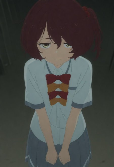 masterpiece, best quality, amazing quality,,, shiny skin,,,,,,anime coloring,anime screencap, ,, official art,,,,, <lora:Komari_Illustrious:0.9> komari_chika, yellow_eyes, brown_hair, short_hair, one_side_up,, school_uniform, white_shirt, collared_shirt, bow, pleated_skirt, grey_skirt, short_sleeves,